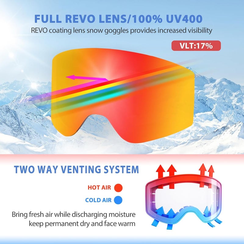 EXP VISION Ski/Snowboard Goggles Parent-child Snow Goggles Over Glasses for Men, Women Youth Kids - Image 3